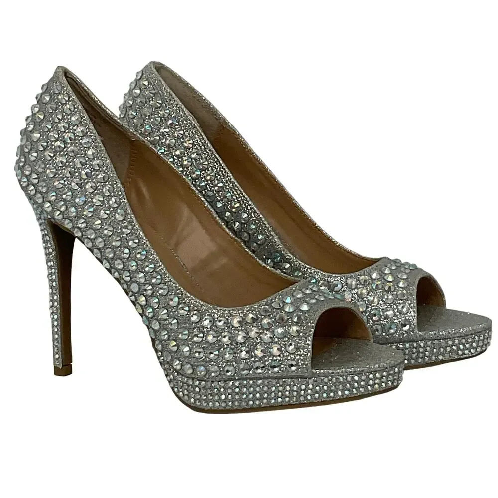 Thalia Sodi Women’s Landon Embellished Platform Pumps Silver Size 6